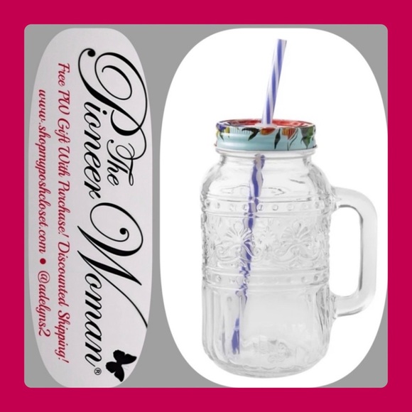 🌺 New Pioneer Woman Delaney Cassie Glass Mason Jar Tumbler with Lid & Straw - Picture 4 of 8